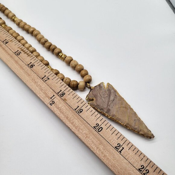 Beaded Necklace With Gold-Edged Stone Arrowhead Pendant *Flaw - Picture 12 of 13